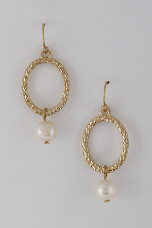 Shiny Oval Hoop Hook Earrings With Faux Pearl 6CCF3